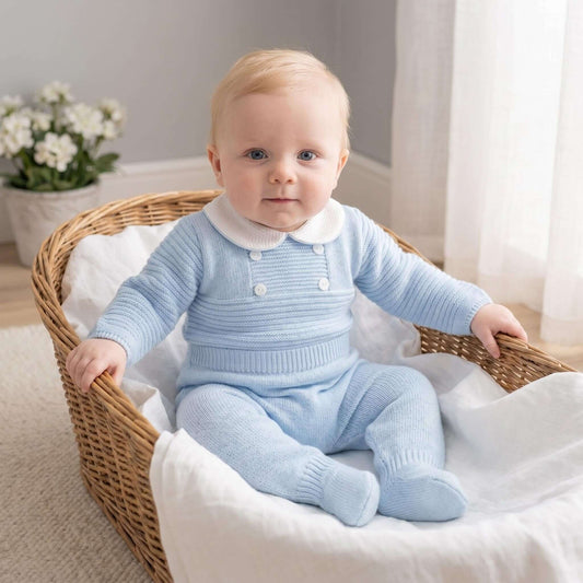 Blue Knitted Boys Two-Piece Outfit Set