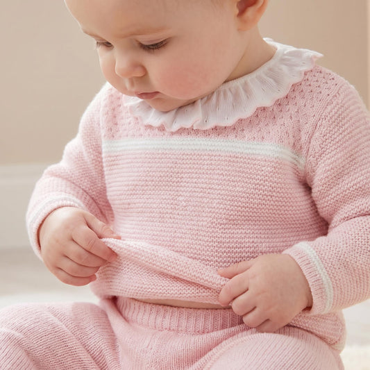Baby Girls Light Pink Knitted Two Piece Pram Suit Set