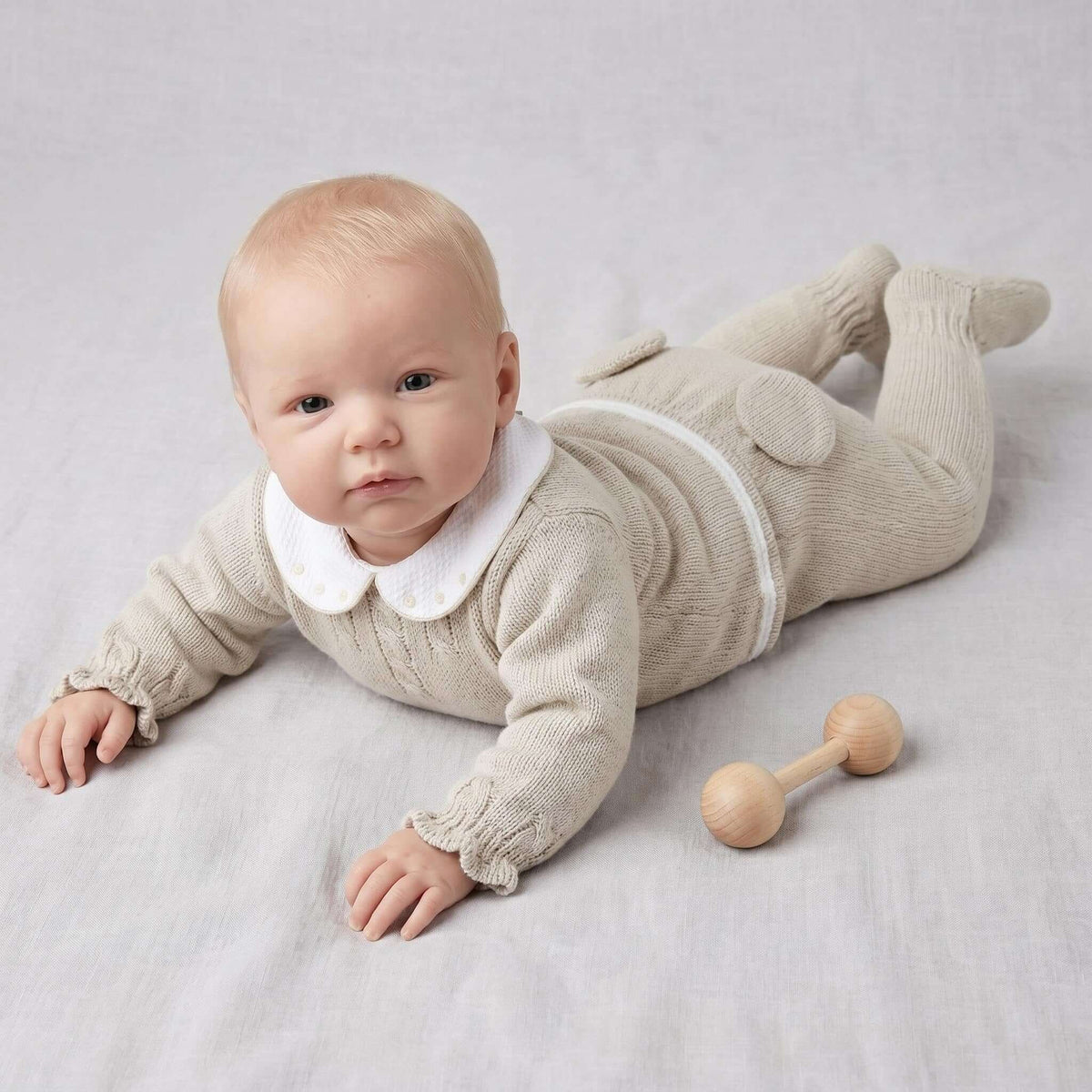 Baby Boys Stone Knitted Two-Piece Outfit