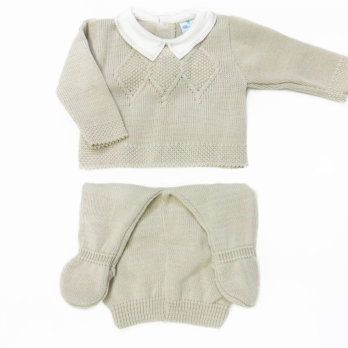 023MC-224 SARDON Baby Boy Beige Square Knit Pram Suit