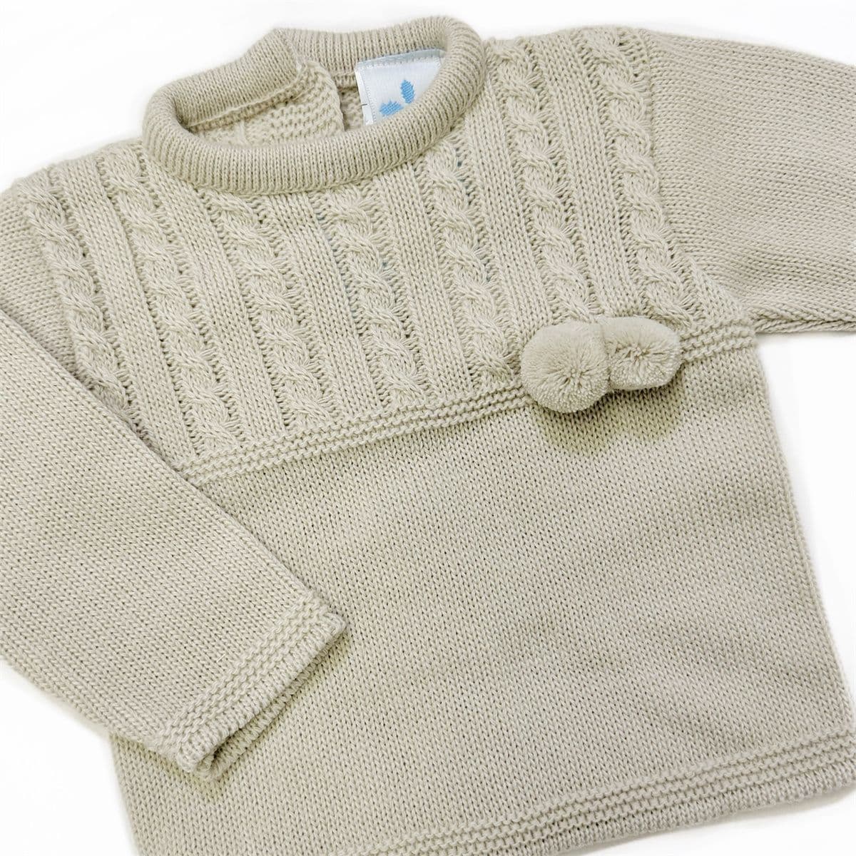 023RF-711 SARDON Baby Boy Beige Cable Knit Pom Pants Set