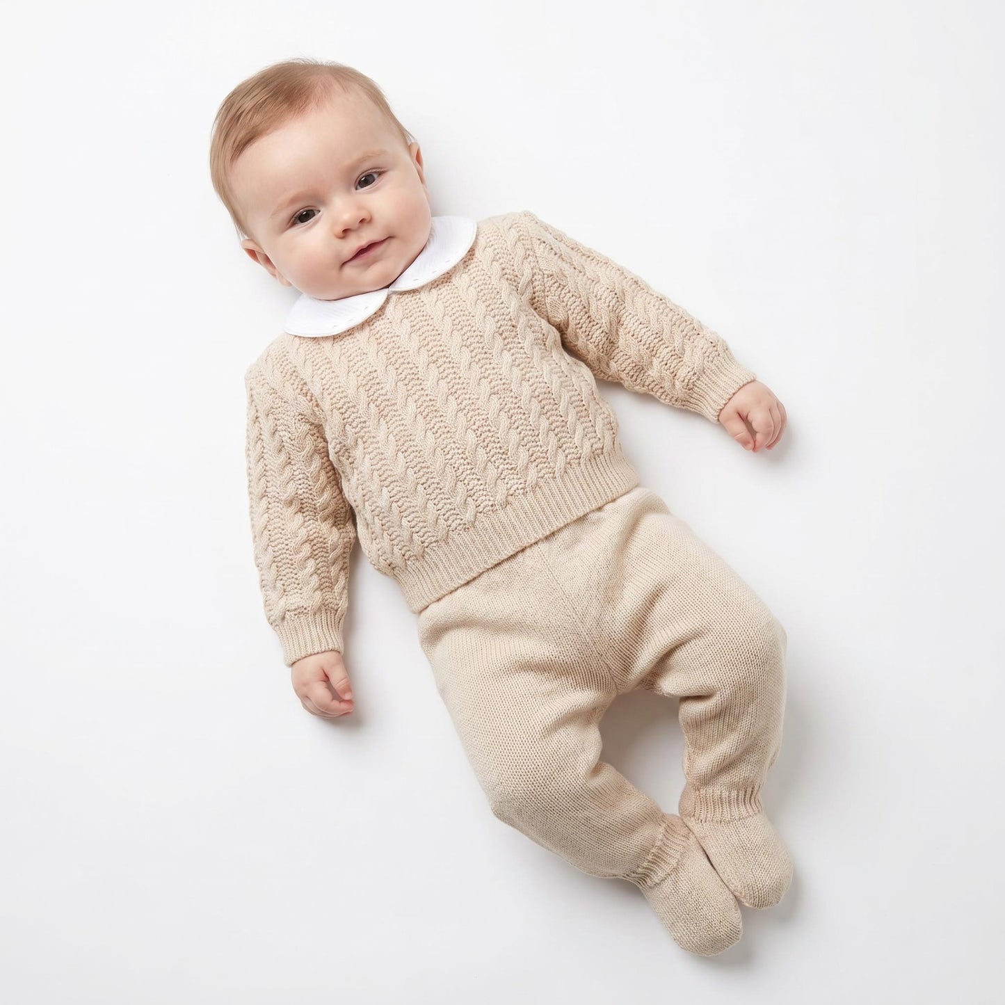 Baby Unisex Beige Knit Top and Trousers Set