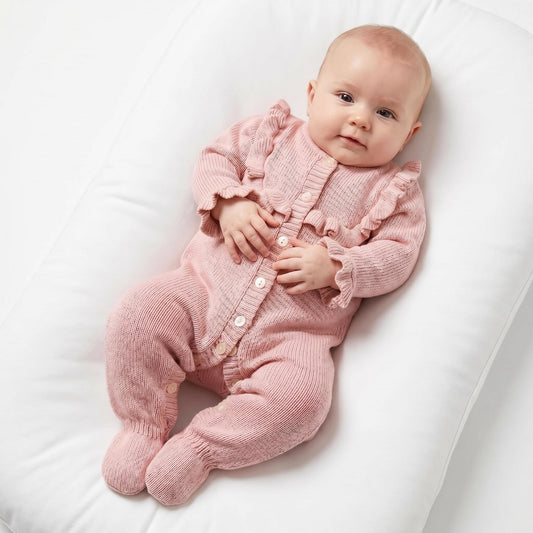 Baby Girls Pink Frill Knit Pramsuit