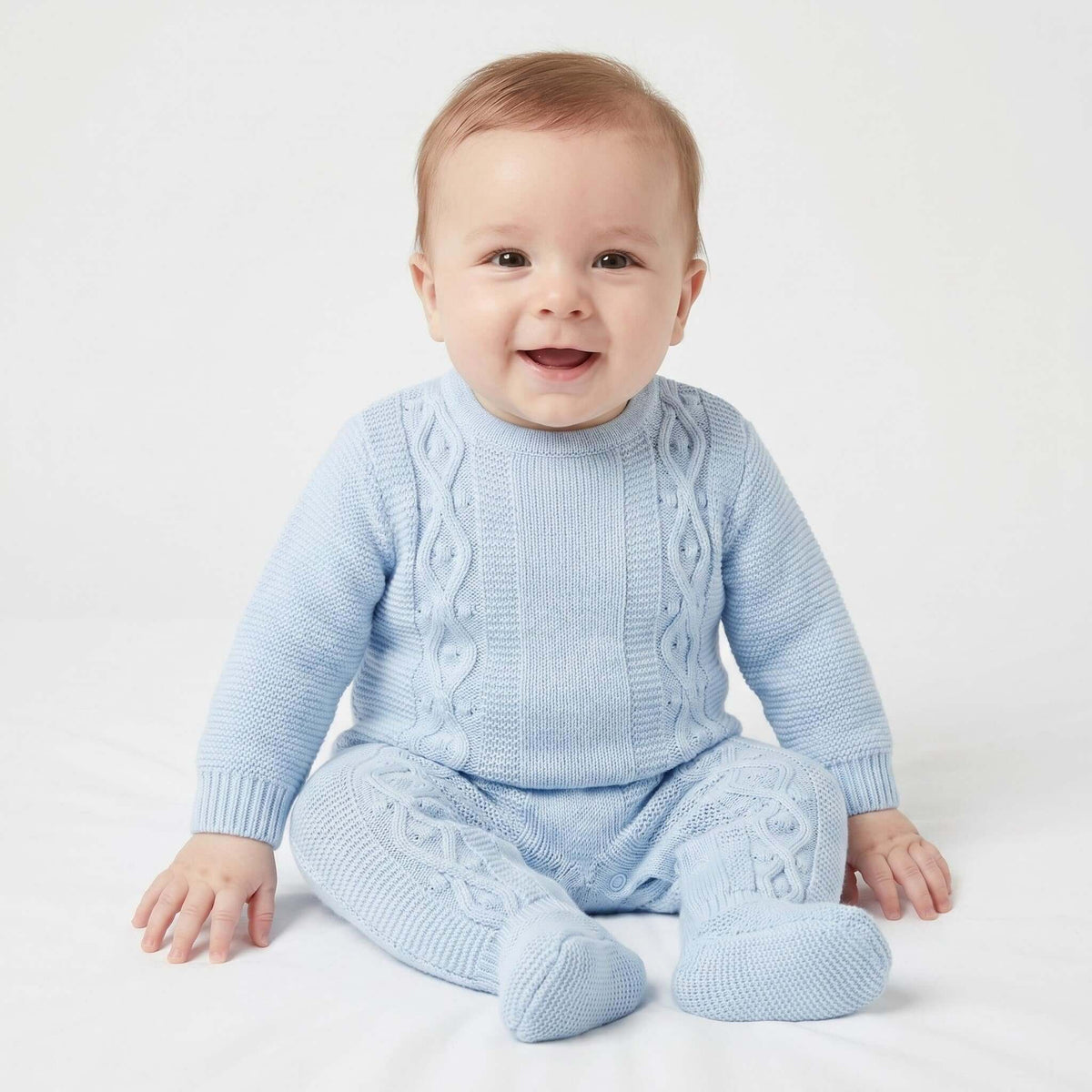 Baby Boys Blue Knit Outfit Set