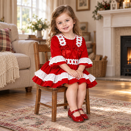 Baby Girls Red Dress With Satin Bows