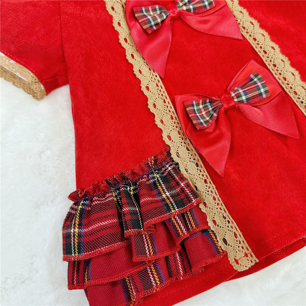 Baby Girls Red Tartan Ruffle Top and Pants Set