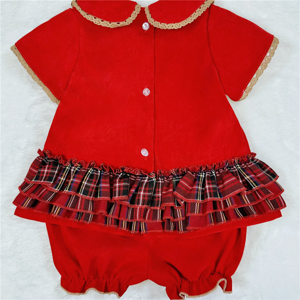 Baby Girls Red Tartan Ruffle Top and Pants Set