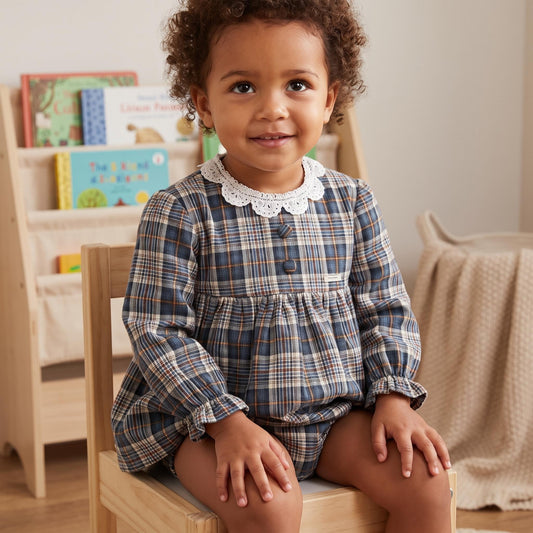 Baby Girls Blue & Grey Tartan Cotton Dress