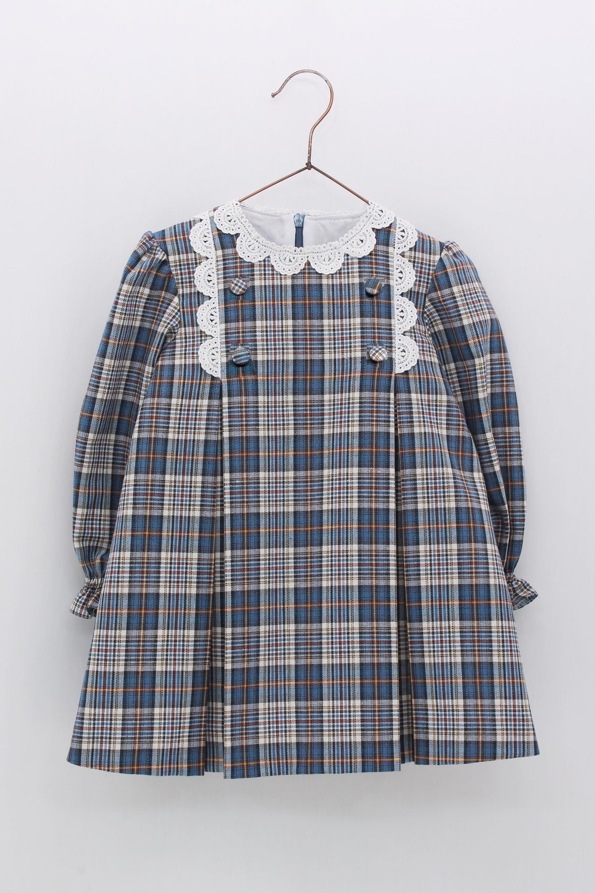 Baby Girls Blue And Grey Cotton Tartan Dress