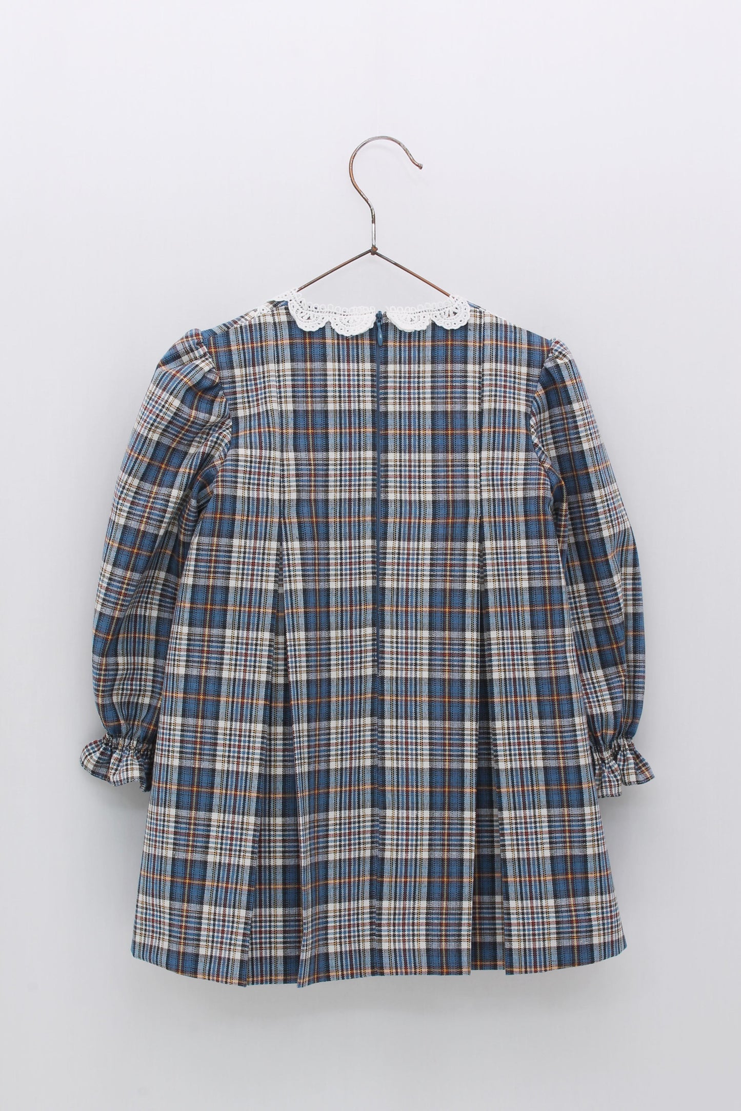 Baby Girls Blue And Grey Cotton Tartan Dress