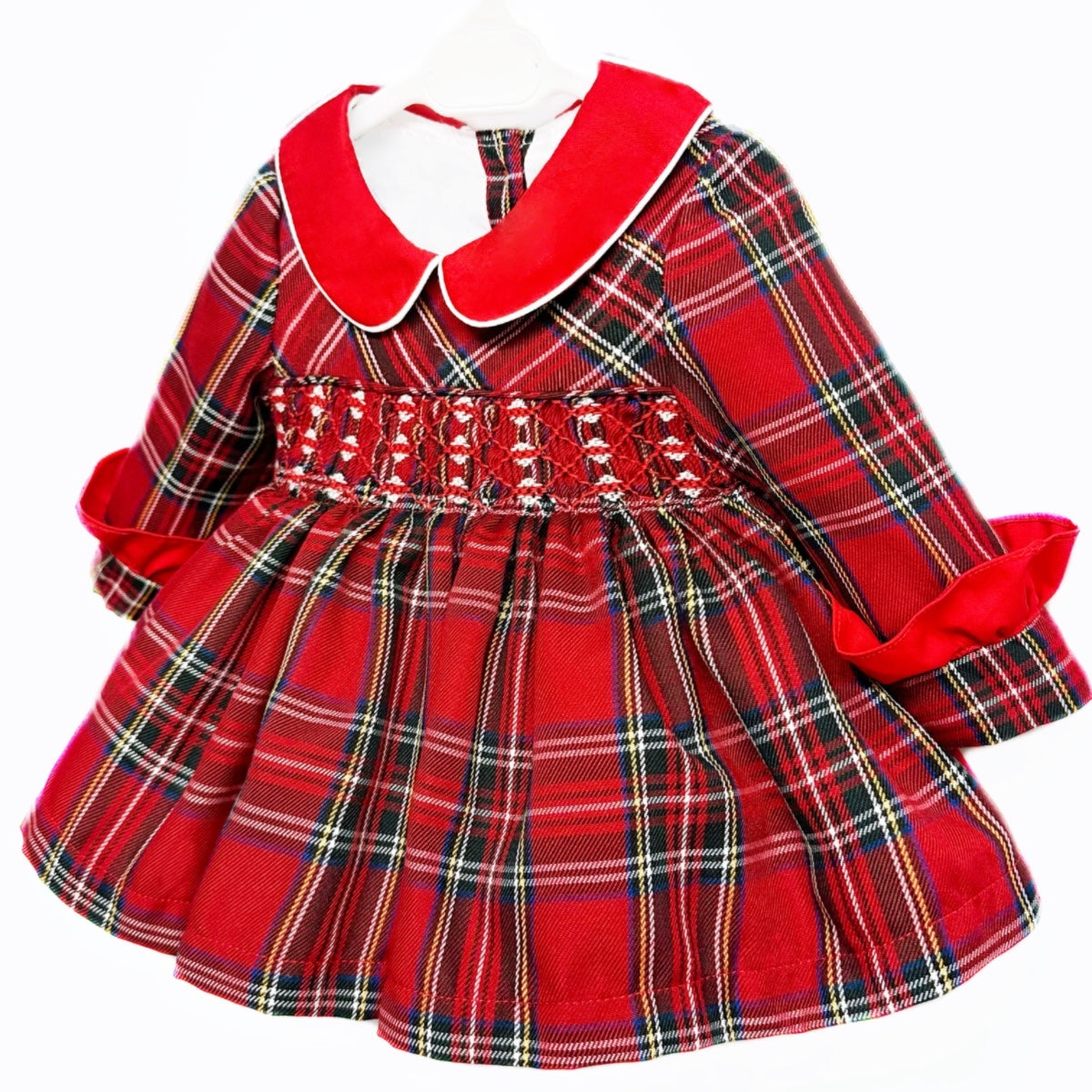 Baby Girls Red Tartan Smocked Dress and Pants