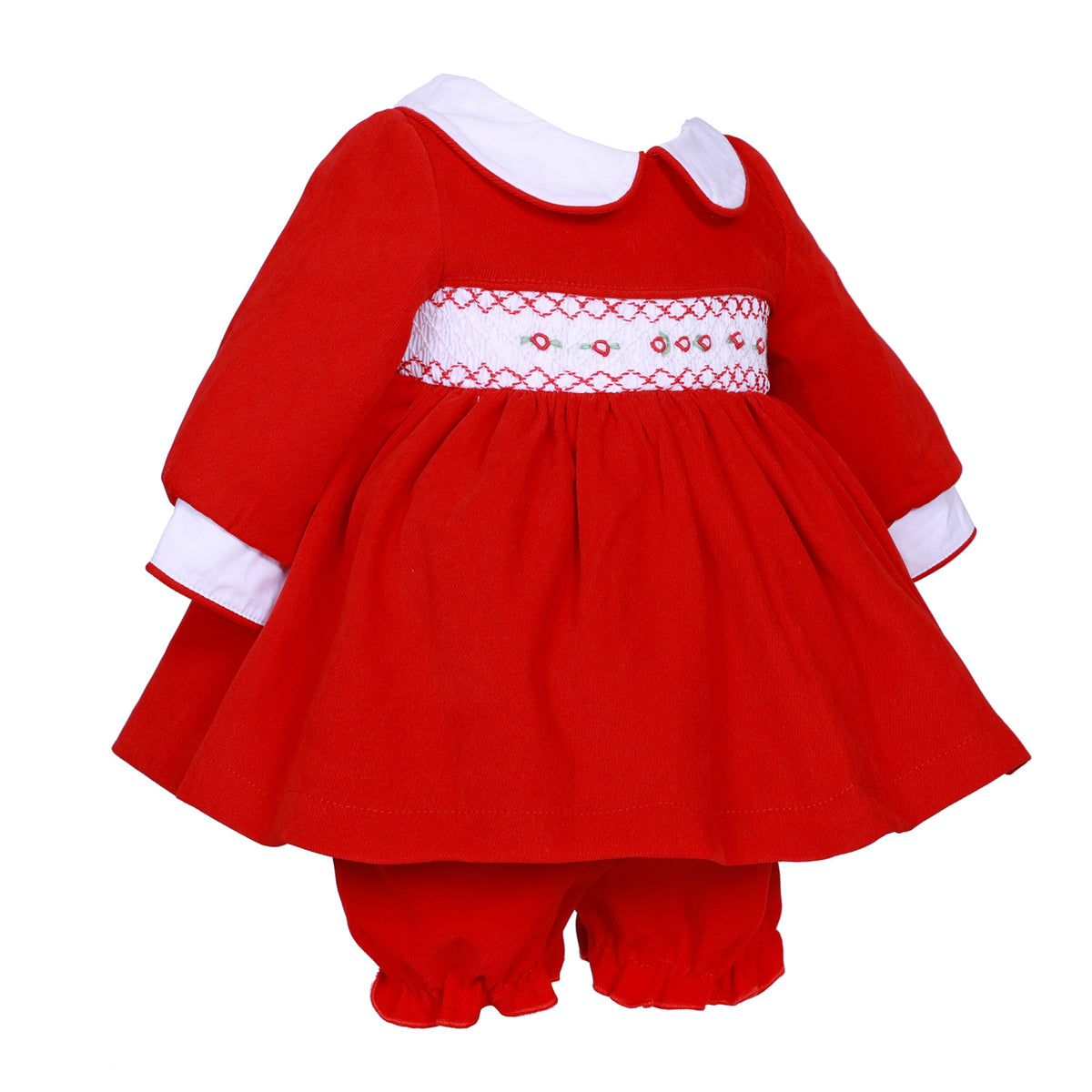 Baby Girls Red Smocked Dress with Pants