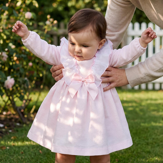 Baby Girls Pink Waffle Big Frilly Collar Dress