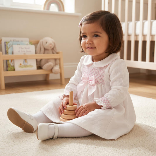 Baby Girls Pink Waffle Smocked Puff Dress
