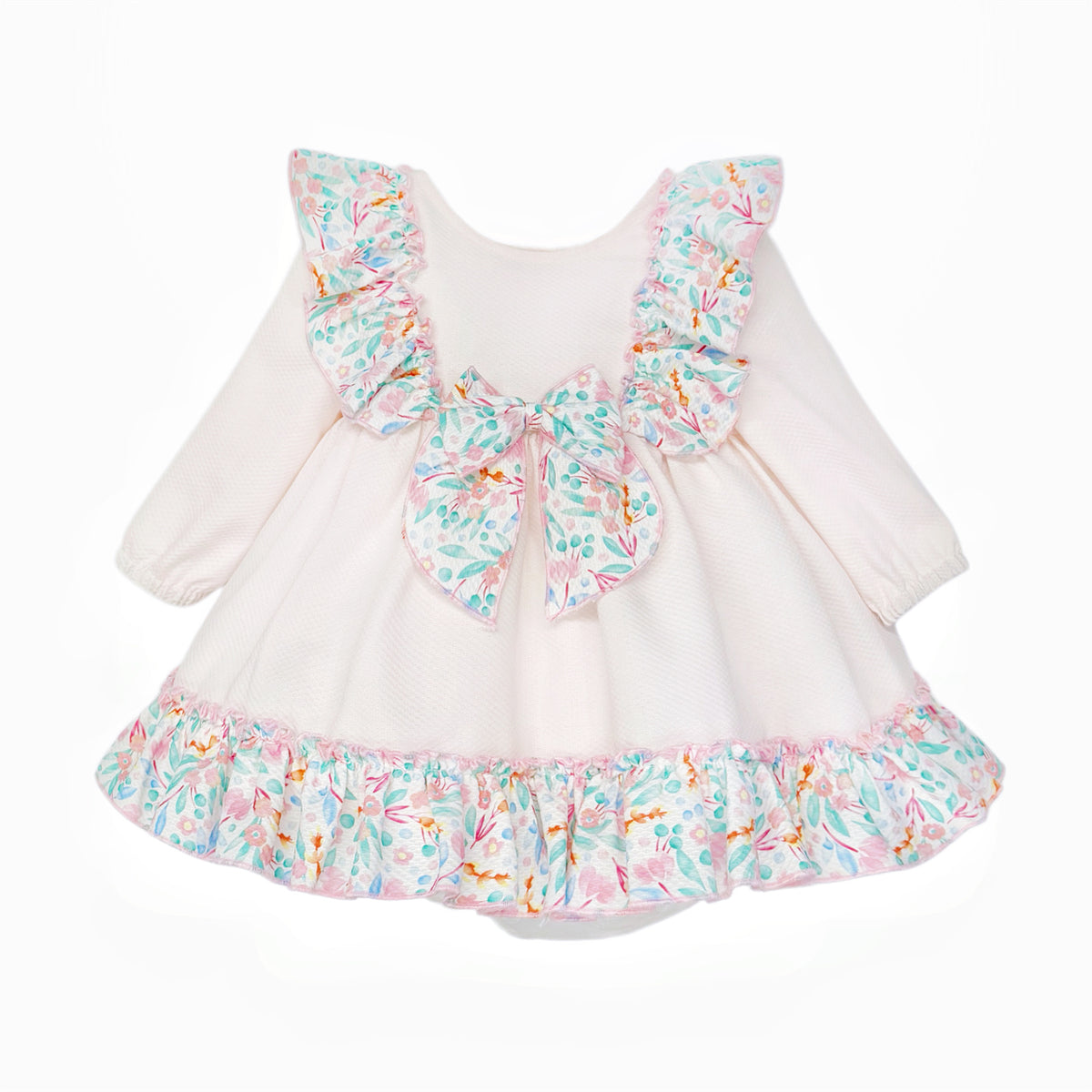 Baby Girls Pale Pink Floral Ruffle Dress with Back Bow