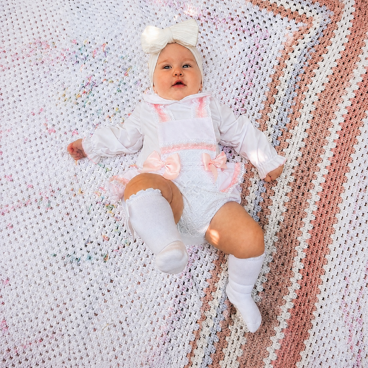 Baby Girls Pale Pink Broderie Romper and White Shirt Set