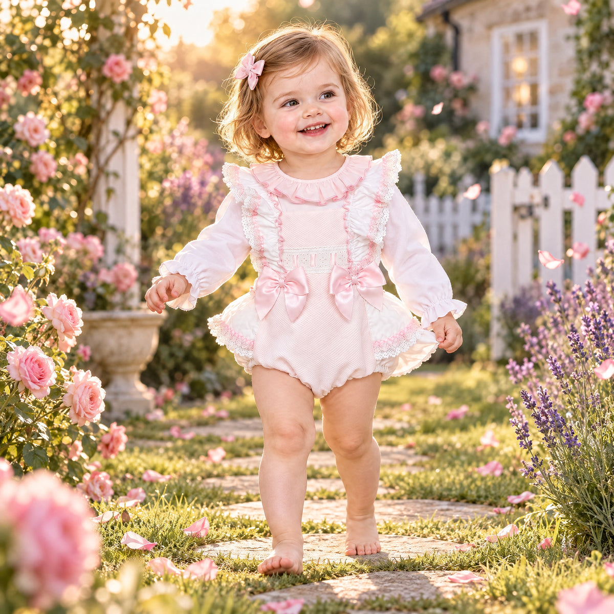 Baby Girls Pale Pink Ruffle Romper and White Shirt Set