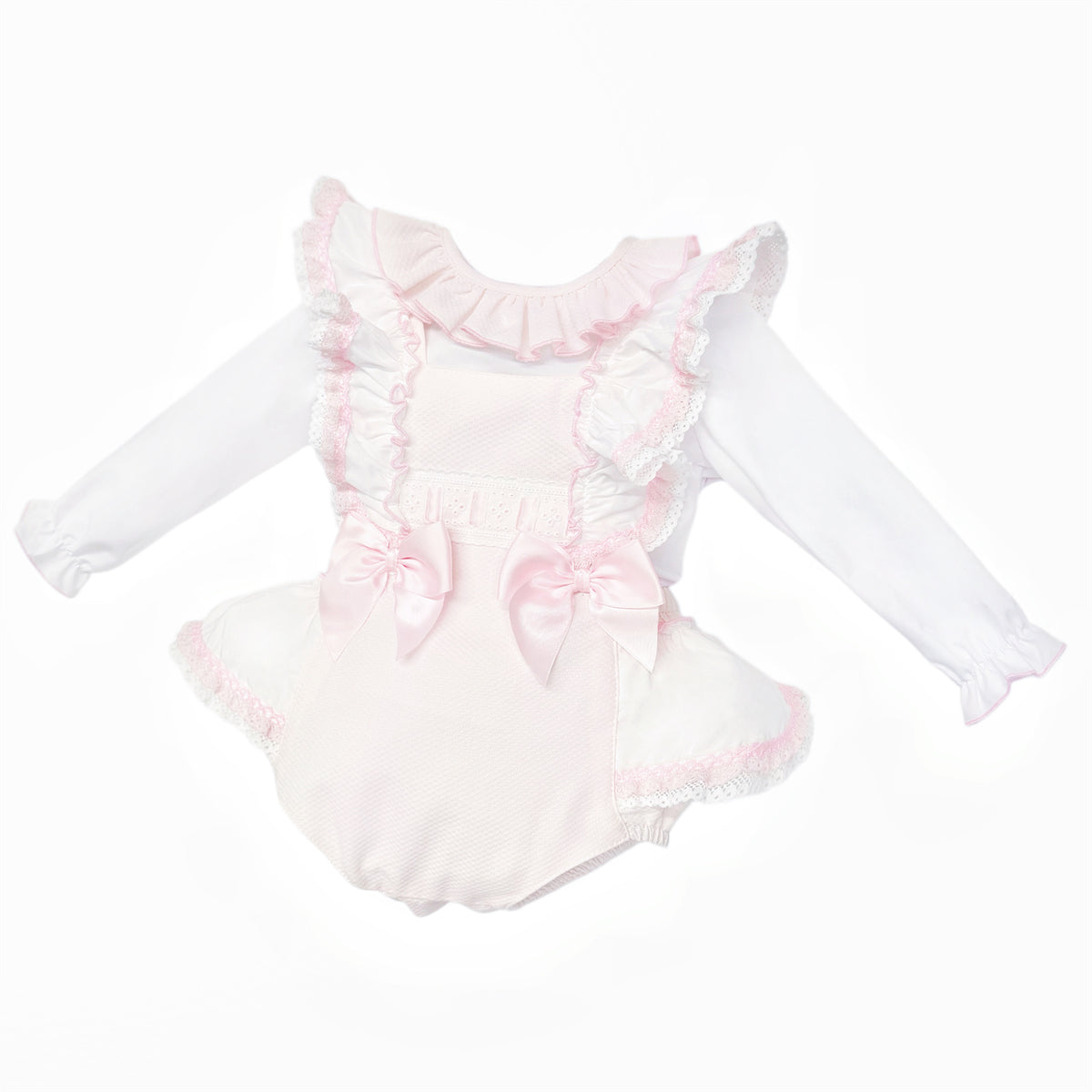 Baby Girls Pale Pink Ruffle Romper and White Shirt Set, alternate view 1