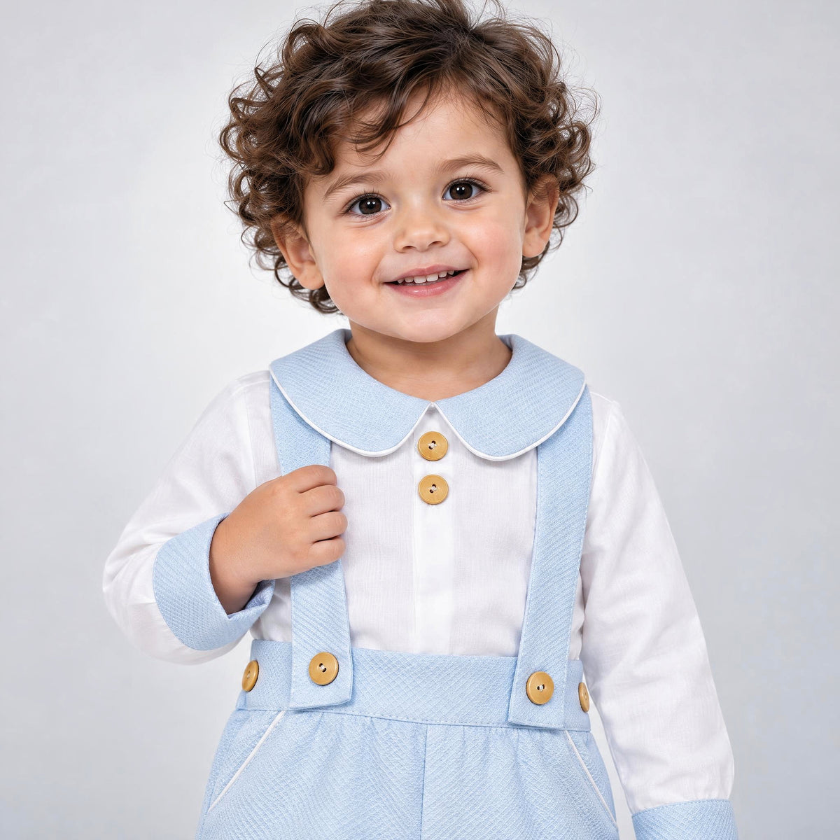 Baby Boys Pale Blue Pique Brace Shorts and Shirt Set