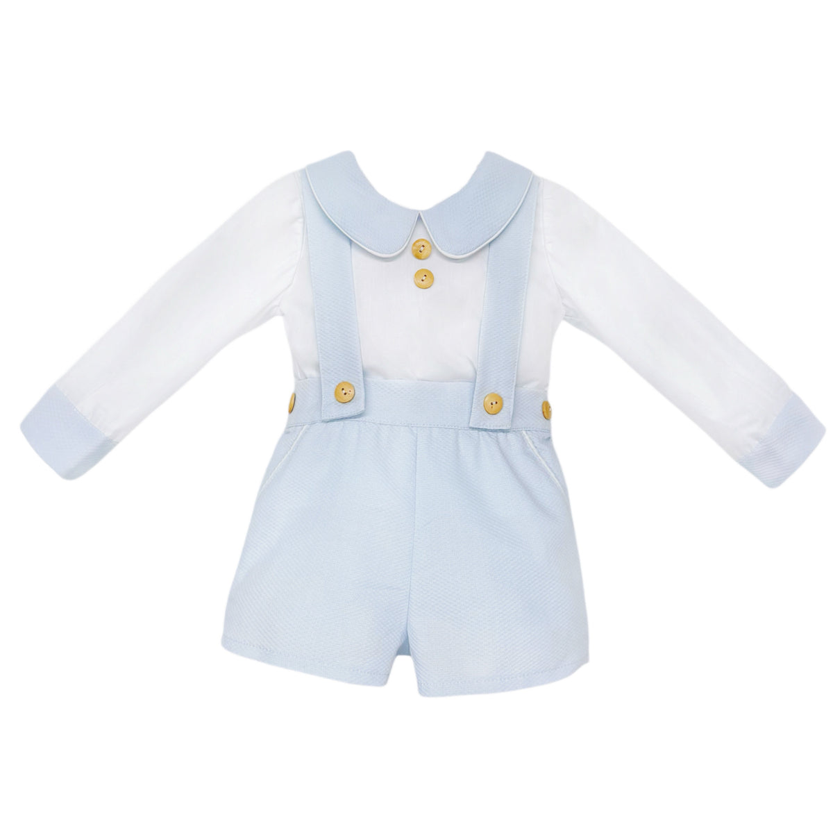 Baby Boys Pale Blue Pique Brace Shorts and Shirt Set, product photo front view
