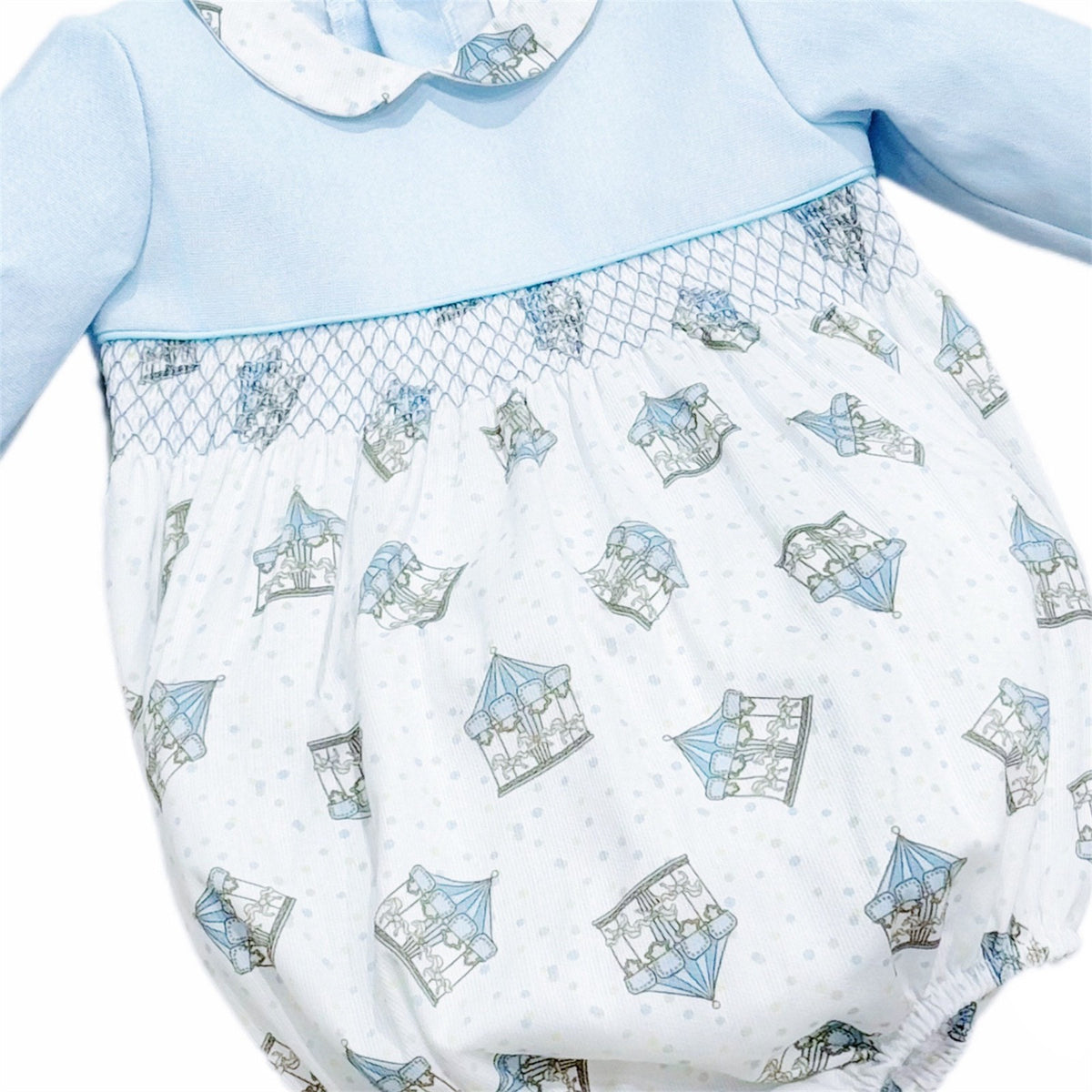 Baby Boy Blue Rocking Horse Print Romper