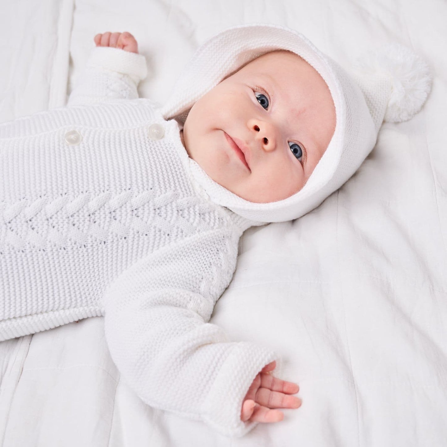 White Cable Knitted Pramsuit - Wee Me Baby