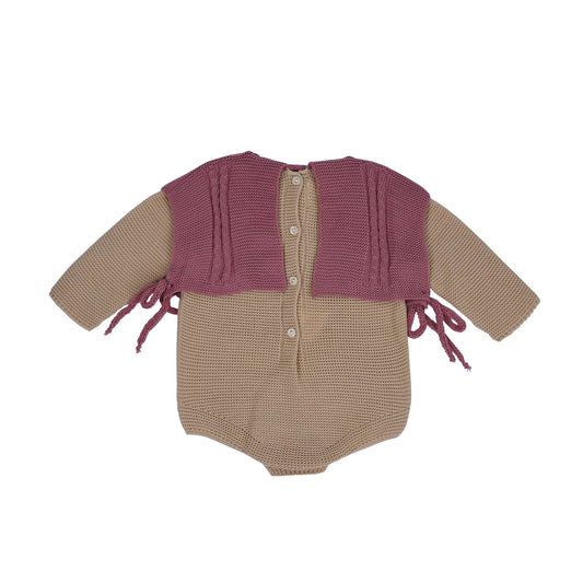 Baby Camel Knit Romper with Dusty Pink Overlay