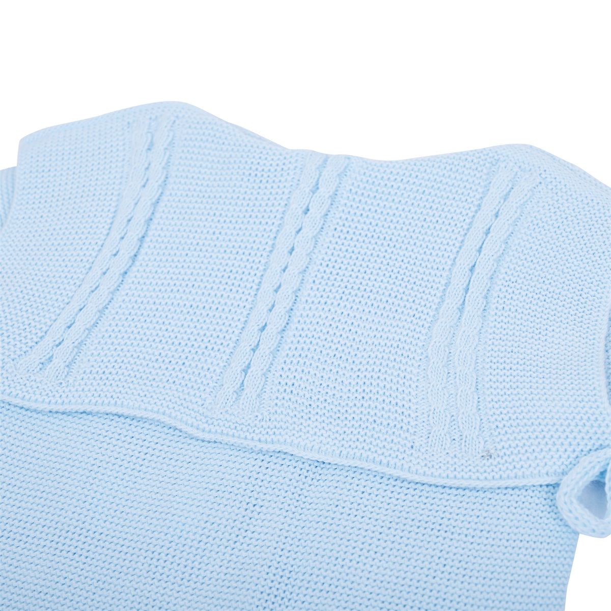 Baby Pale Blue Knit Romper with Cable Panel and Side Ties
