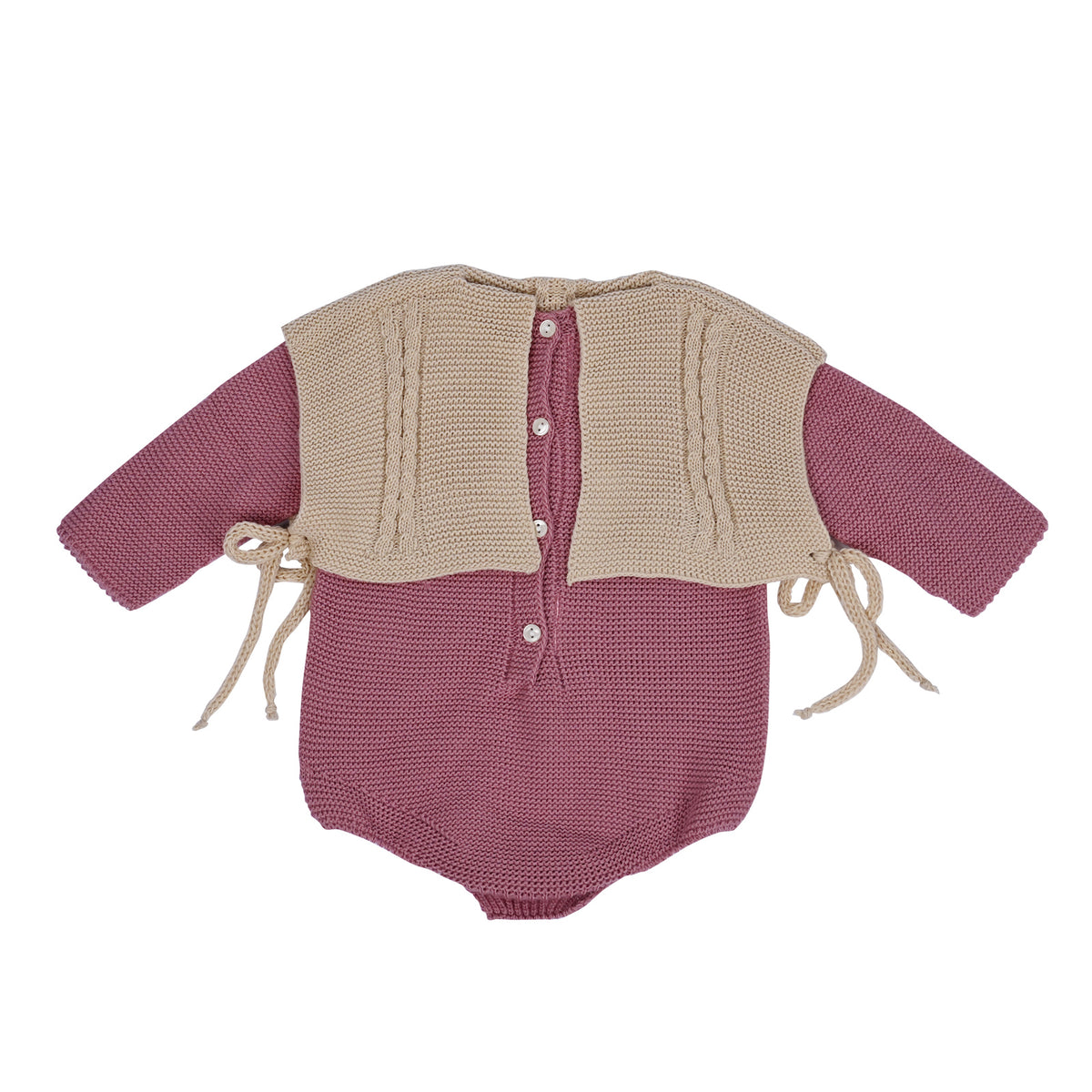Baby Dusty Pink Knit Romper with Camel Overlay