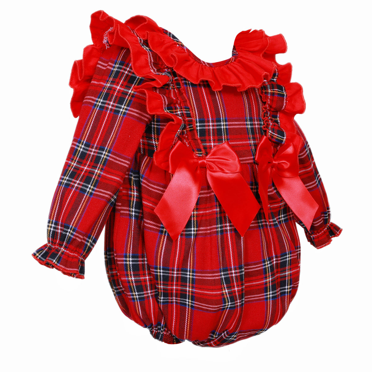 Baby Girls Red Tartan Frill Shoulder Bow Romper