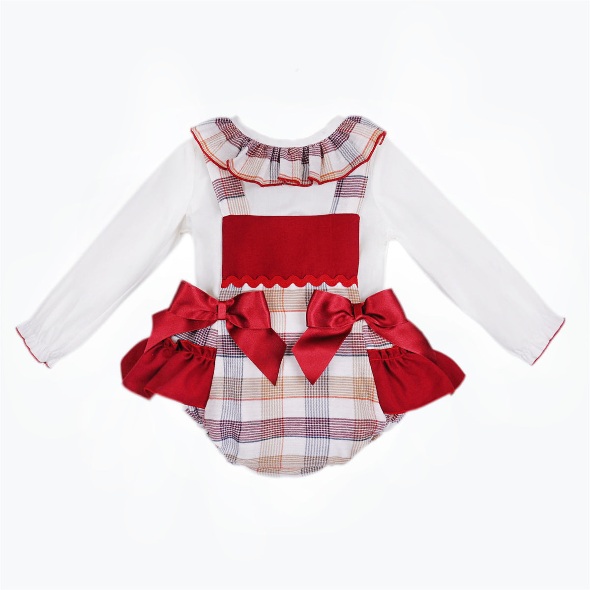 Baby Girls Red Tartan Bow Romper & Blouse Set