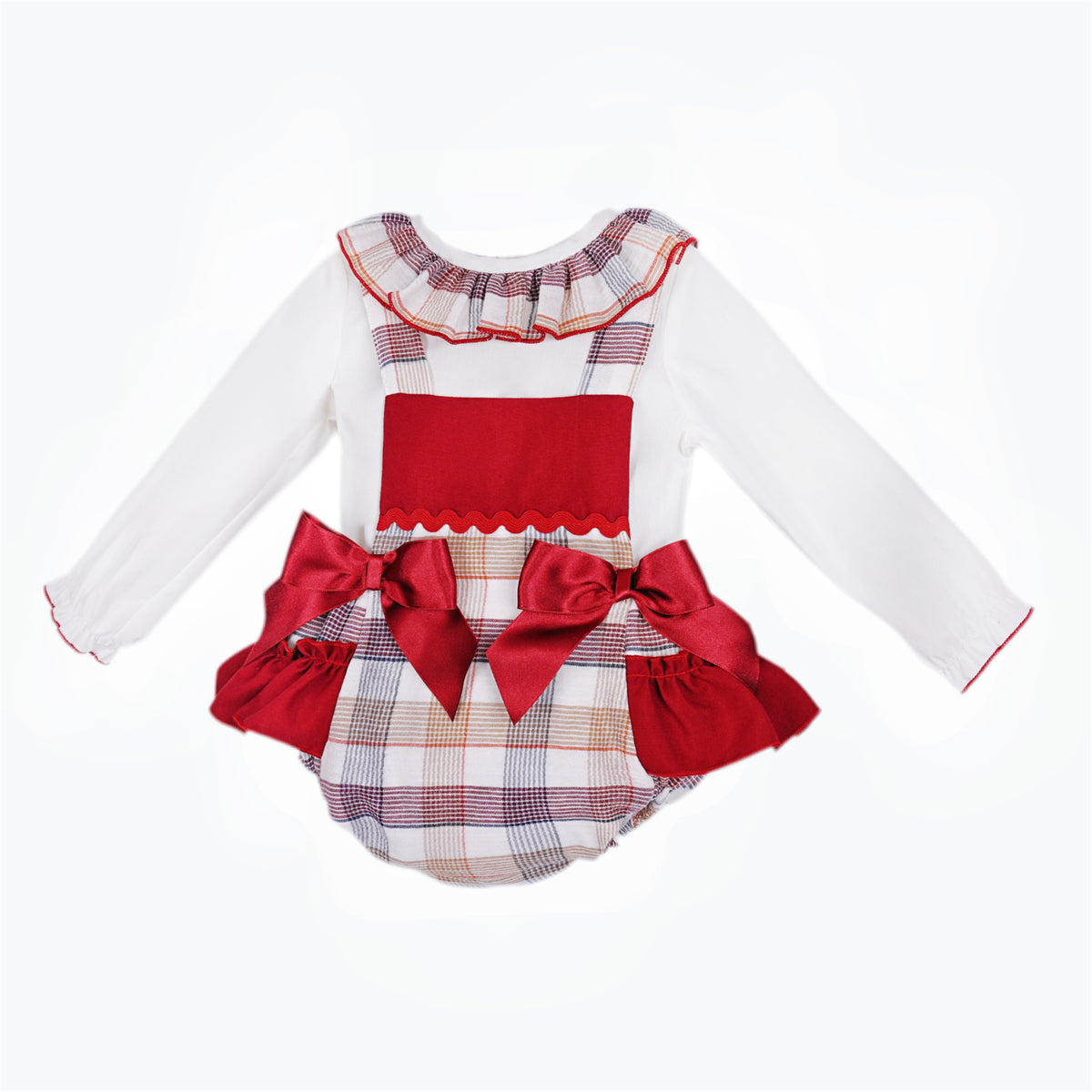 Baby Girls Red Tartan Bow Romper & Blouse Set