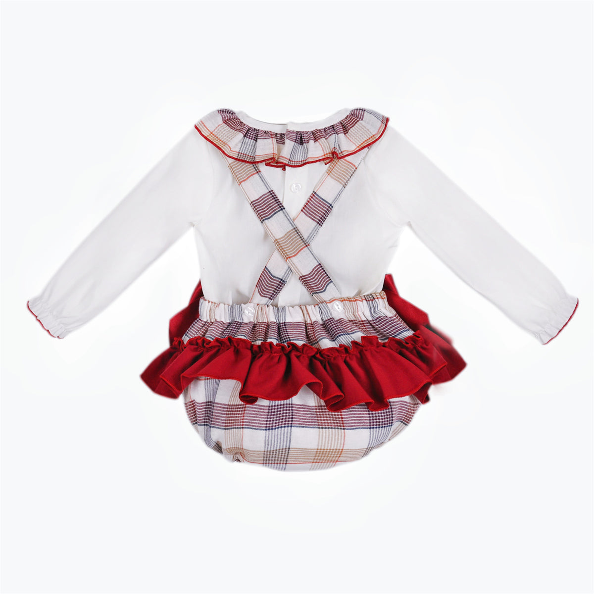 Baby Girls Red Tartan Bow Romper & Blouse Set