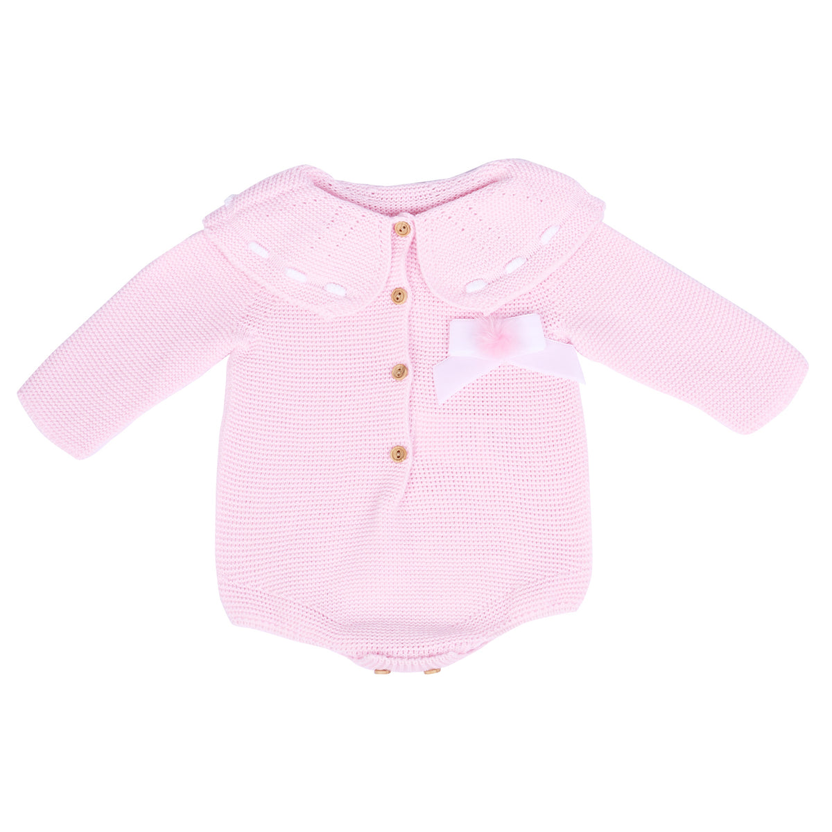 Pink Ribbon Collar Knitted Baby Romper