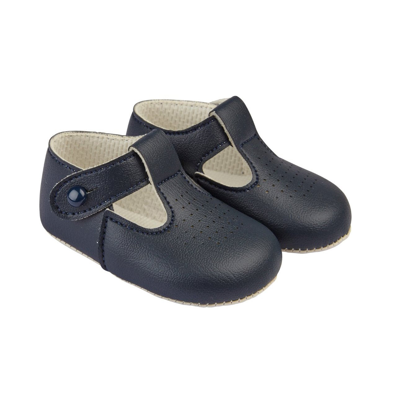 Baby Boys T-Bar & Punch Detail Patent Pram Shoes