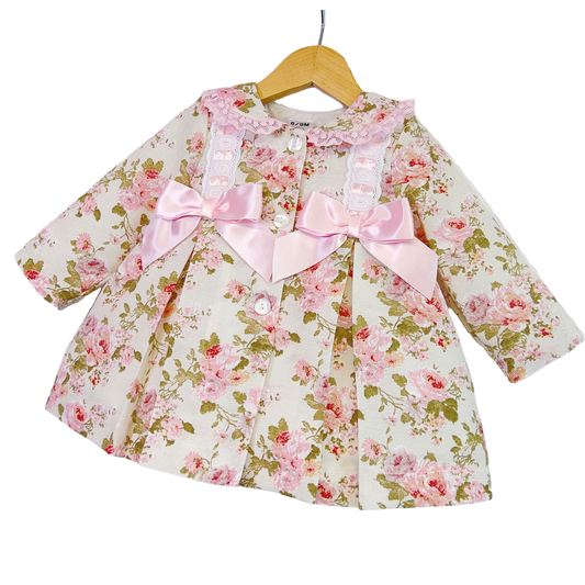 Baby Girls Cream & Pink Floral Puffer Jacket