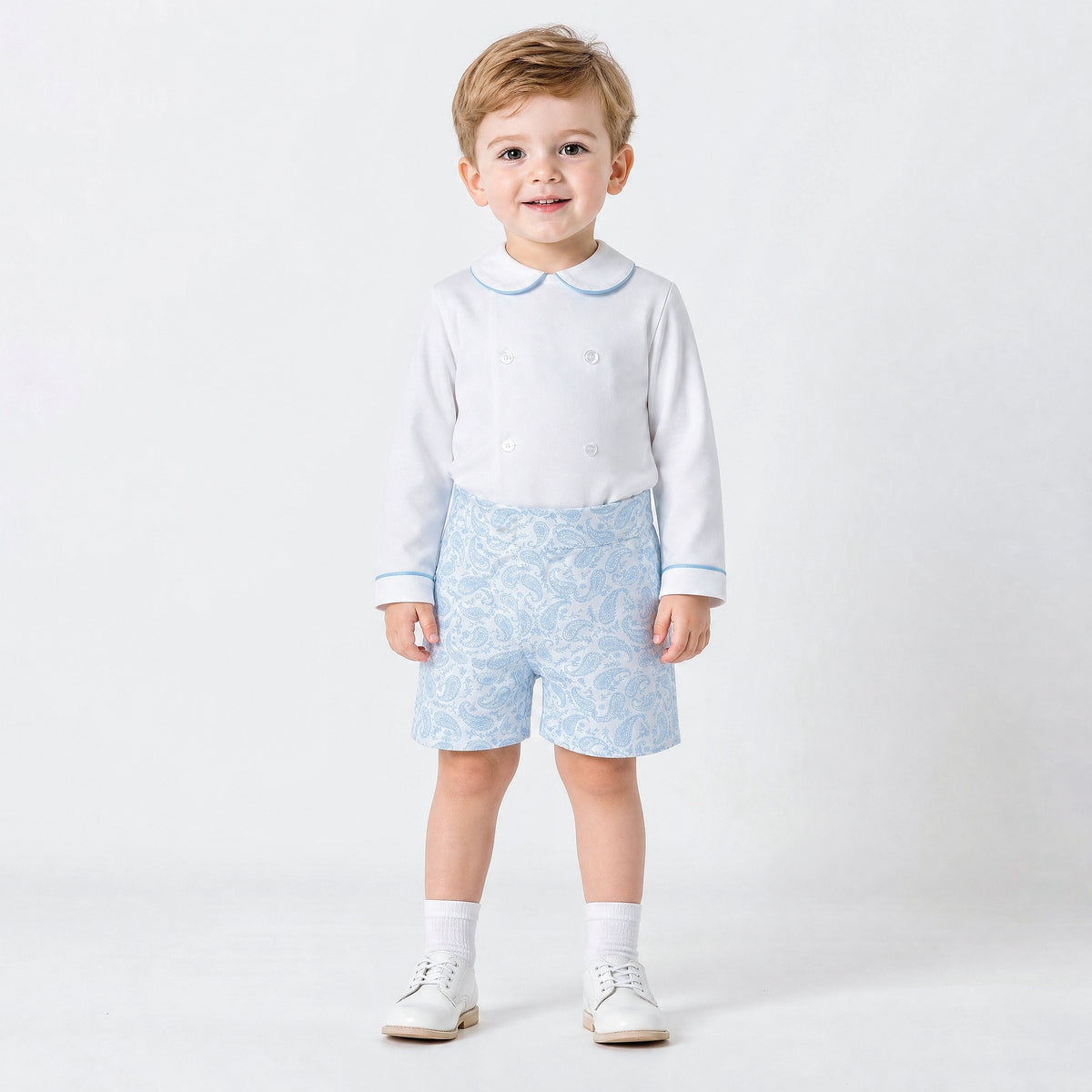 Baby Boys Blue Jacquard Trousers & Shirt Set