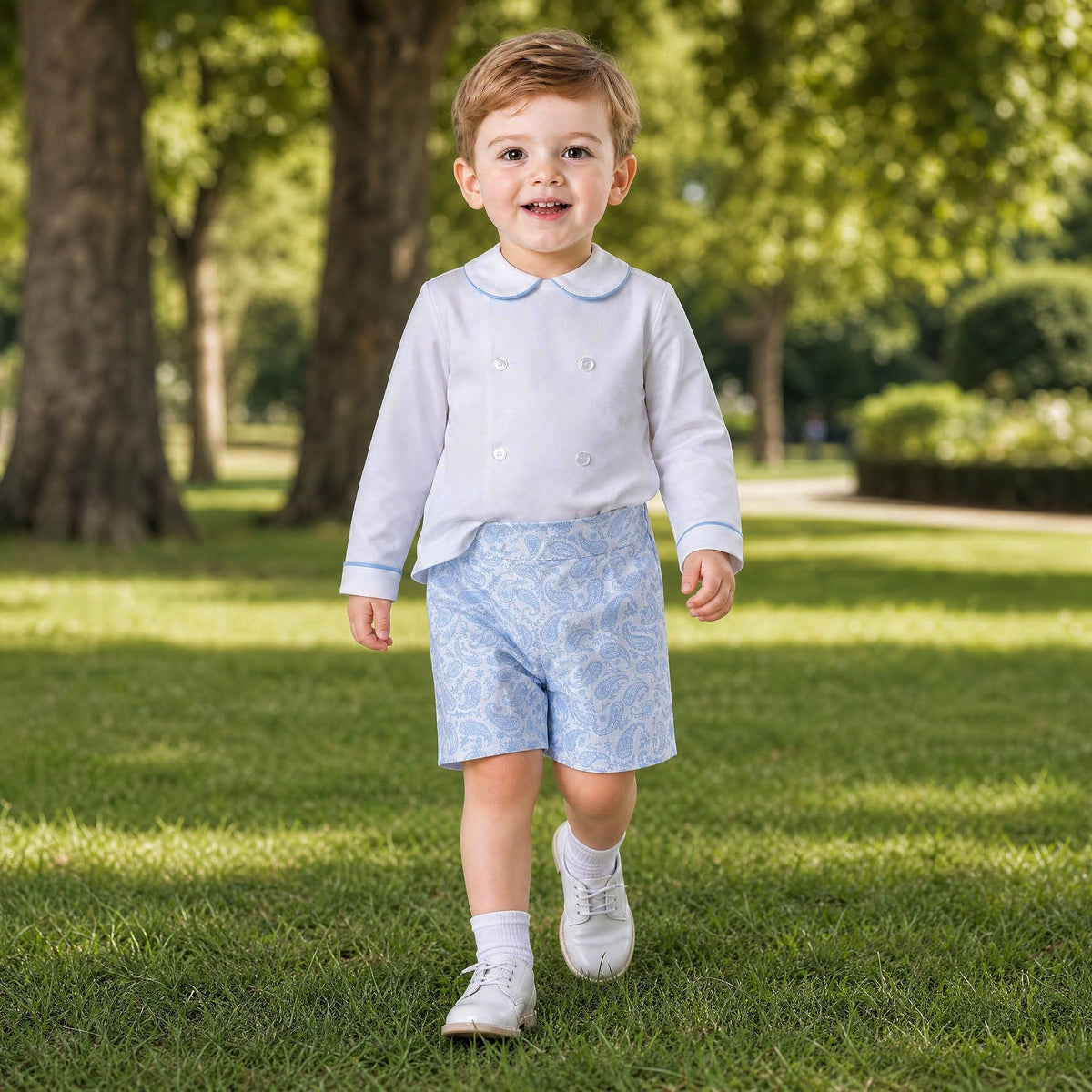 Baby Boys Blue Jacquard Trousers & Shirt Set
