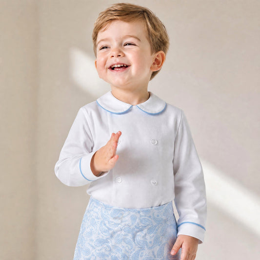 Baby Boys Blue Jacquard Trousers & Shirt Set