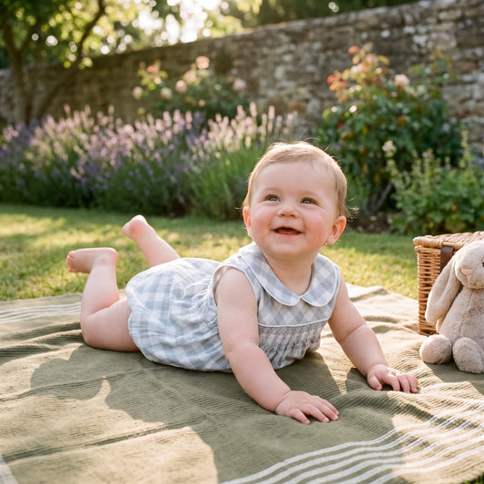 Baby Unisex Grey Checked Smock Romper