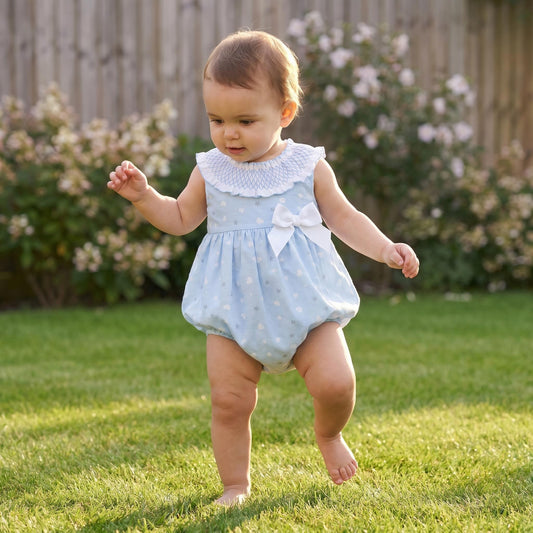 Baby Girls Blue Smocked Collar Romper