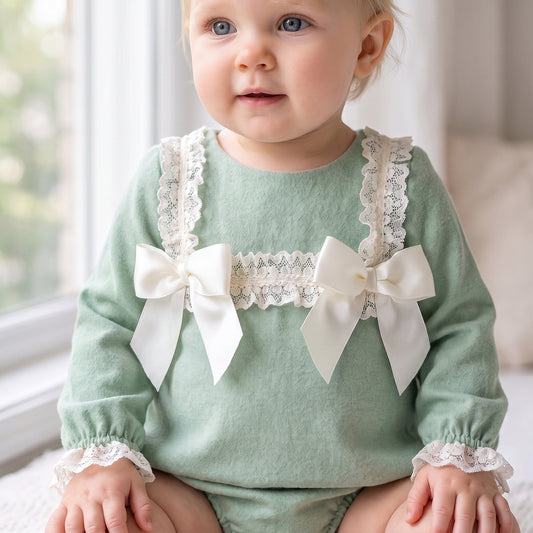 Baby Girls Green Lace Bow Dress with Pants
