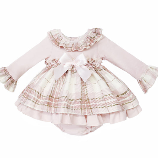 Pink Tartan Ruffle Dress and Pants Set