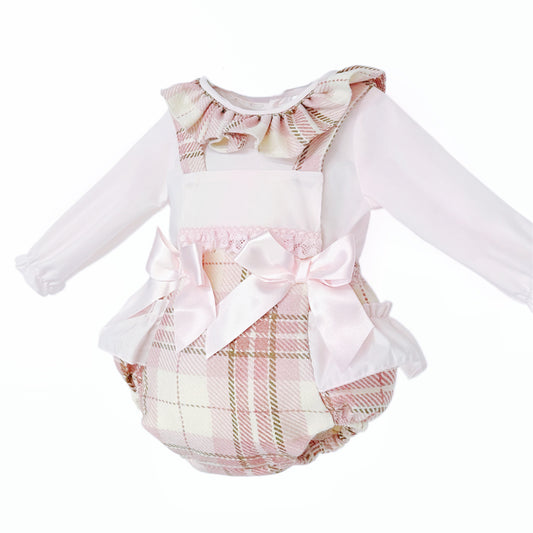 Pink Tartan Frilled Romper and Shirt Set