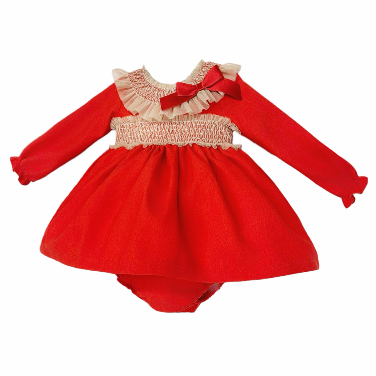 Baby Girls Red Smocked Frill-Collar Dress and Pants
