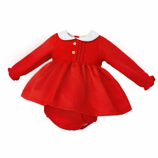 Baby Girls Red White-Collar Dress with Pants