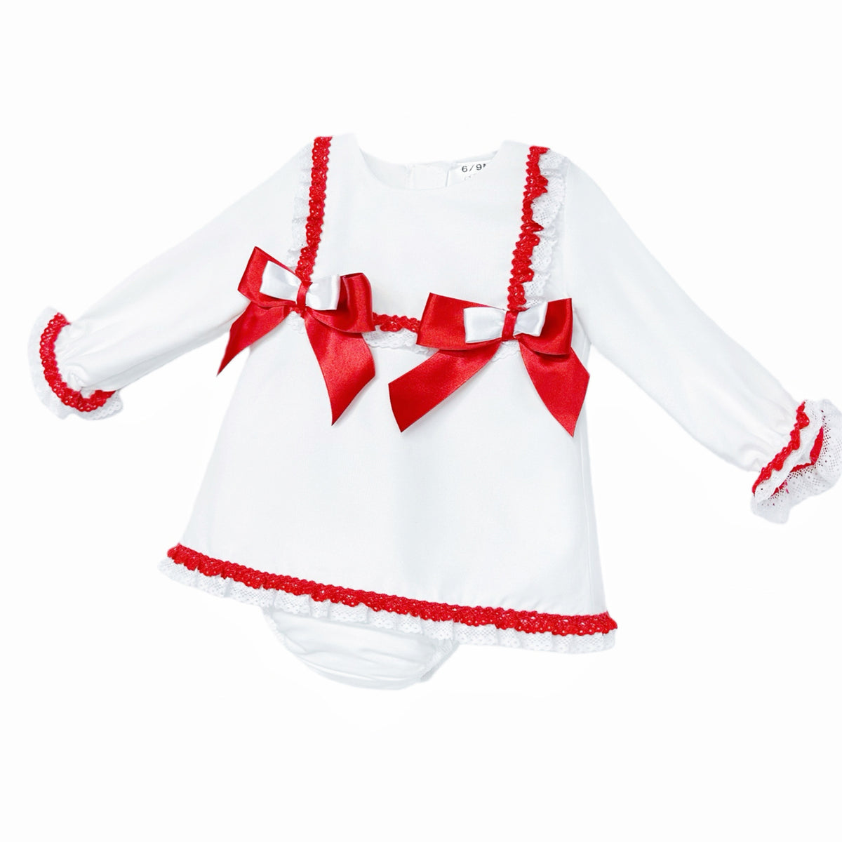 Baby Girls White Red-Bow Lace Dress and Pants