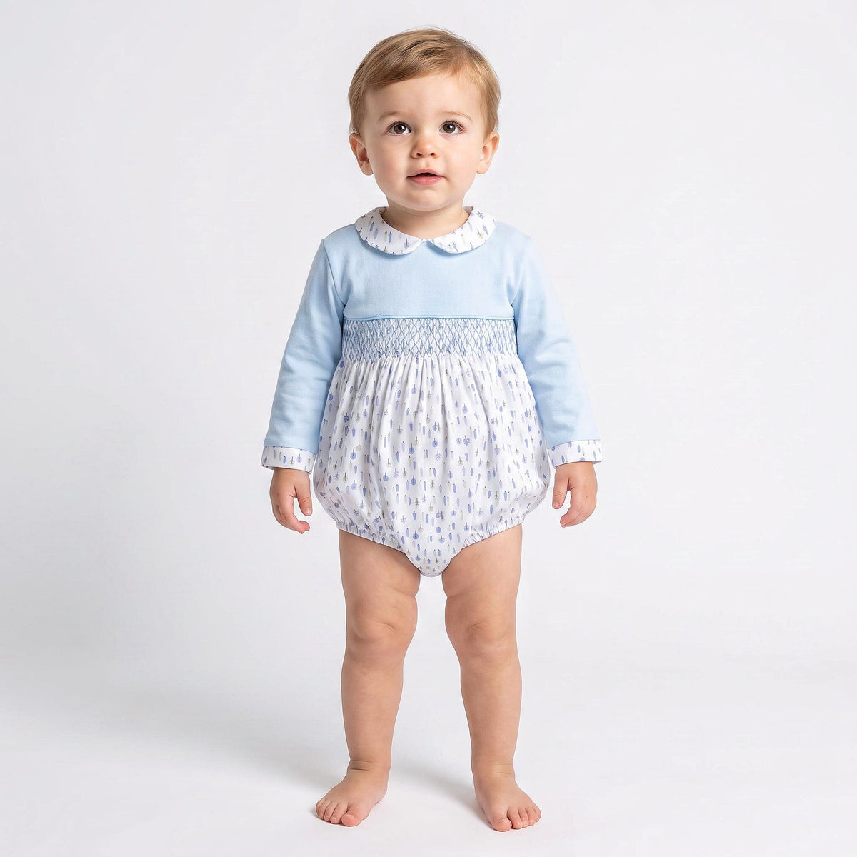 Baby Boy Blue Little Trees Smocked Romper