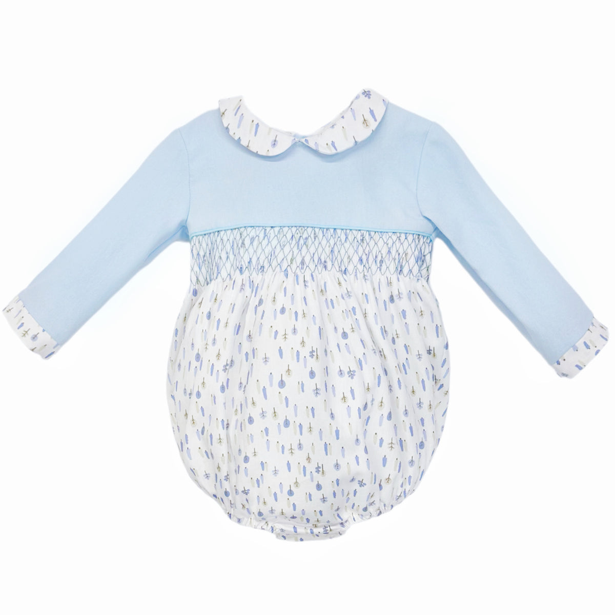 Baby Boy Blue Little Trees Smocked Romper