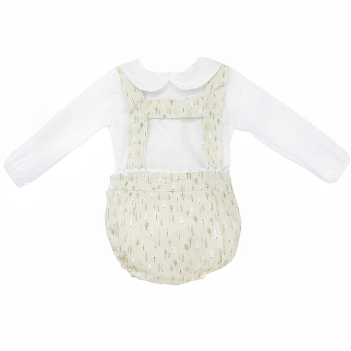 Baby Boy Beige Little Trees Print Romper with Shirt